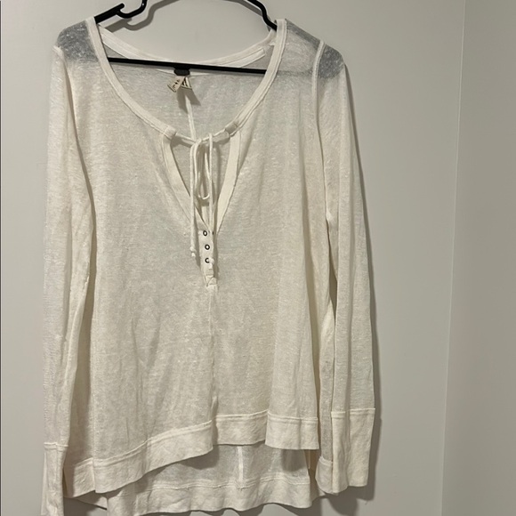 Free People Affogato Hacci Linen Blend Top Size Large Beachy Boho - Picture 2 of 5